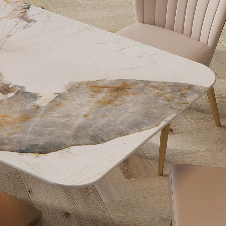 Glam Style Sintered Stone Table Dining Rectangle Table with Metal Legs for Kitchen