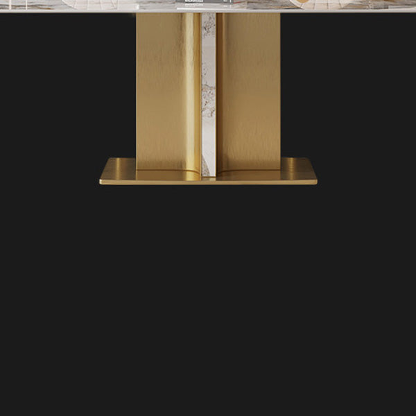 Glam Style Sintered Stone Table Dining Rectangle Table with Metal Legs for Kitchen