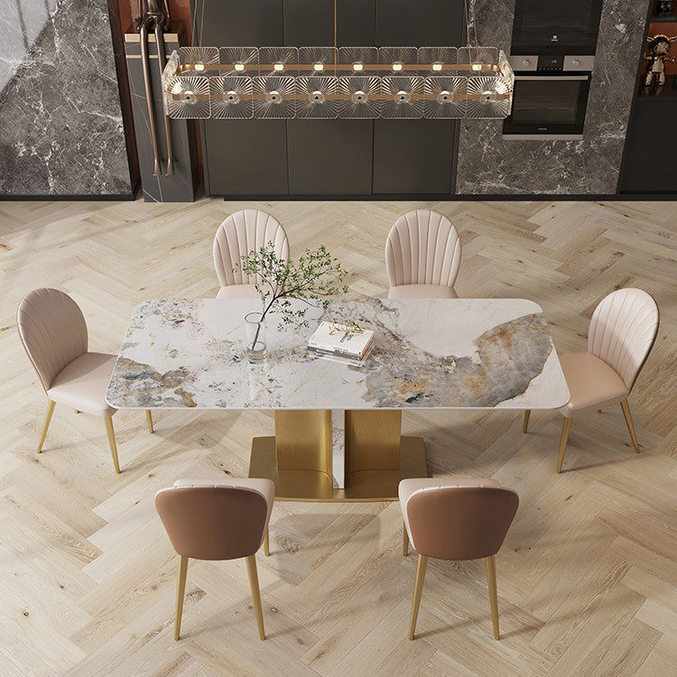 Glam Style Sintered Stone Table Dining Rectangle Table with Metal Legs for Kitchen