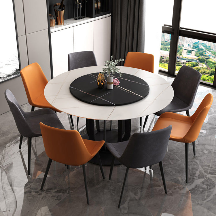 Round Stone Top Dining Table Contemporary Dining Table with Metal Pedestal Base