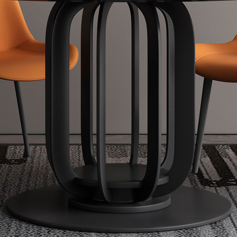 Round Stone Top Dining Table Contemporary Dining Table with Metal Pedestal Base