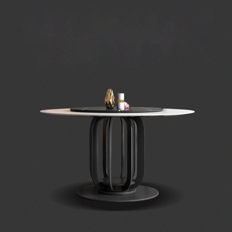 Round Stone Top Dining Table Contemporary Dining Table with Metal Pedestal Base
