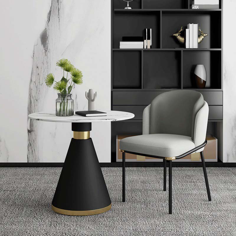 Contemporary Style Round Dining Table White Table with Metal Base