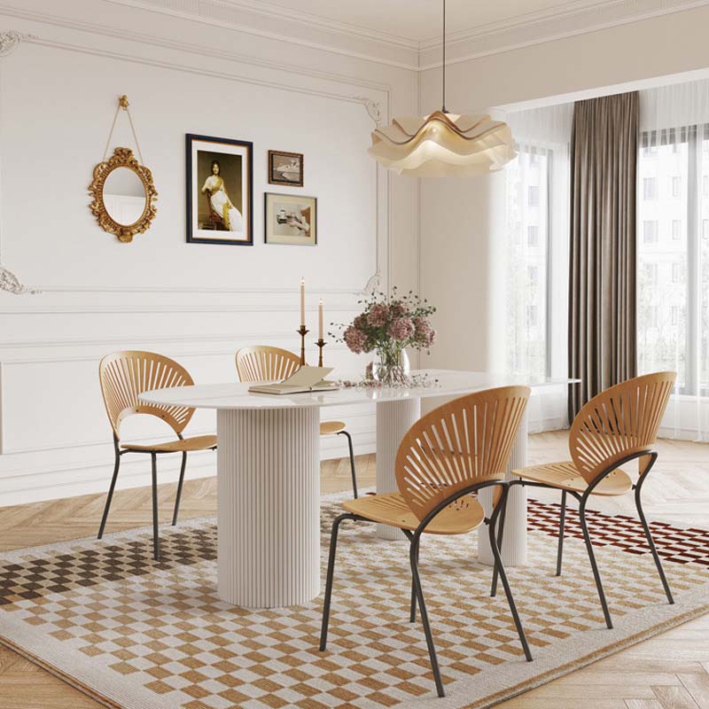Contemporary Free Form Dining Table White Stone Top Table for Home