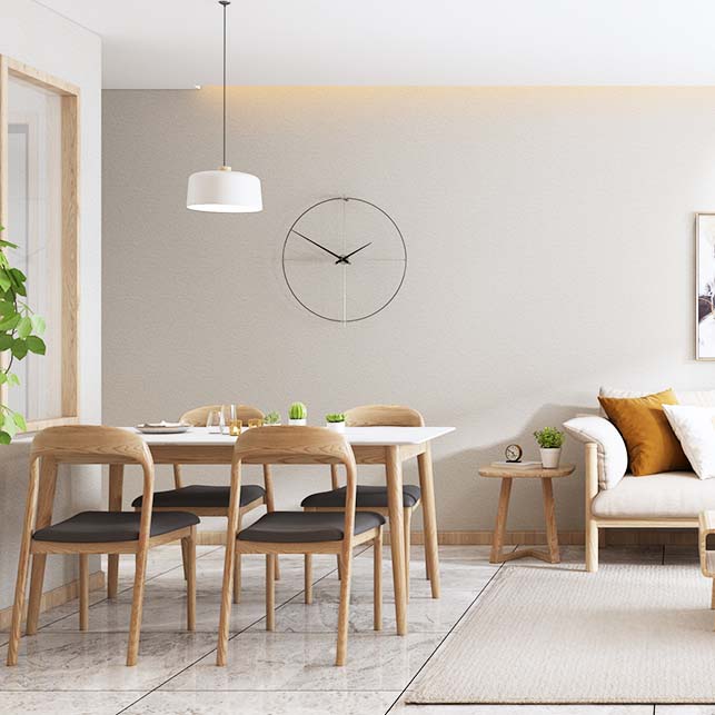Mid-Century Dining Table with Ash Wood Frame White Stone Top Table