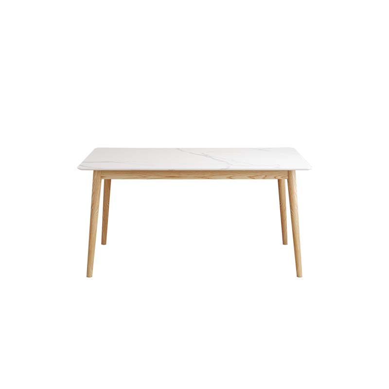 Mid-Century Dining Table with Ash Wood Frame White Stone Top Table