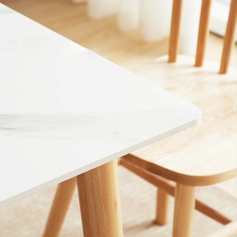Mid-Century Dining Table with Ash Wood Frame White Stone Top Table
