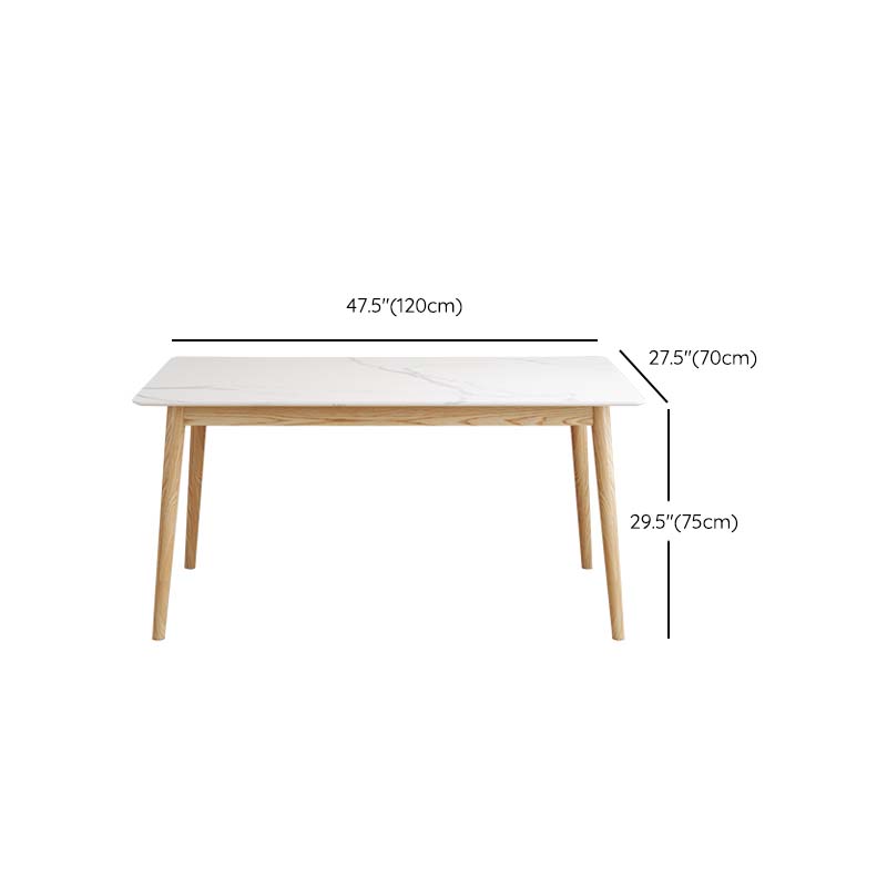 Mid-Century Dining Table with Ash Wood Frame White Stone Top Table