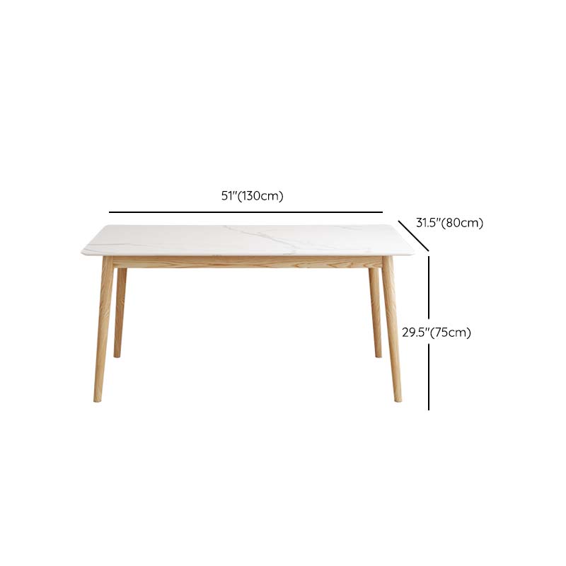 Mid-Century Dining Table with Ash Wood Frame White Stone Top Table