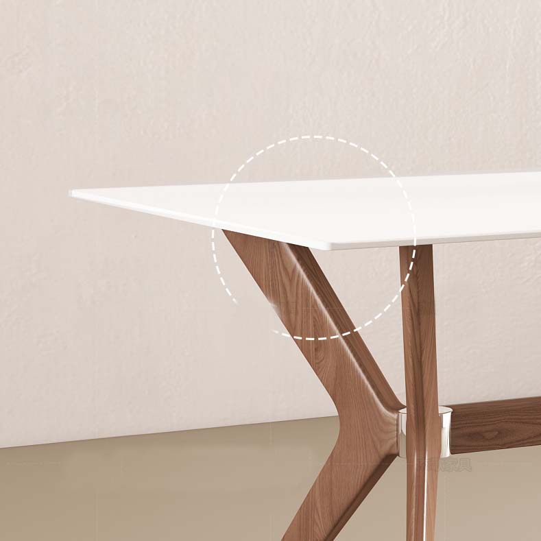 White Mid-Century Dining Table Stone Top Table with Wooden Frame for Home