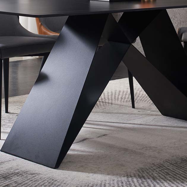 Black Industrial Rectangle Dining Table Stone Top Table with Metal Base