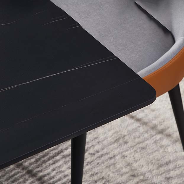Black Industrial Rectangle Dining Table Stone Top Table with Metal Base
