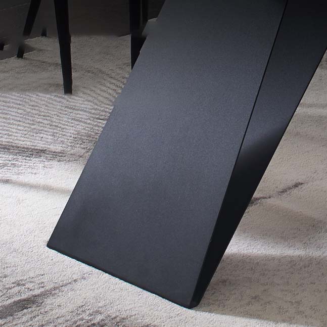 Black Industrial Rectangle Dining Table Stone Top Table with Metal Base