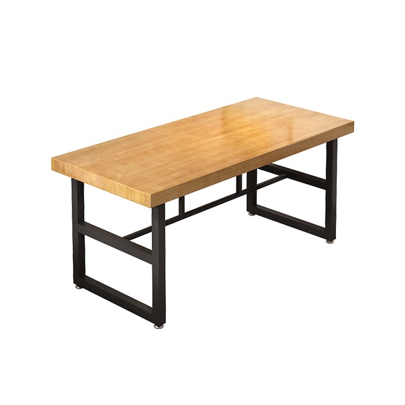 Natural Finish Table with Metal Frame Industrial Solid Wood Top Dining Table