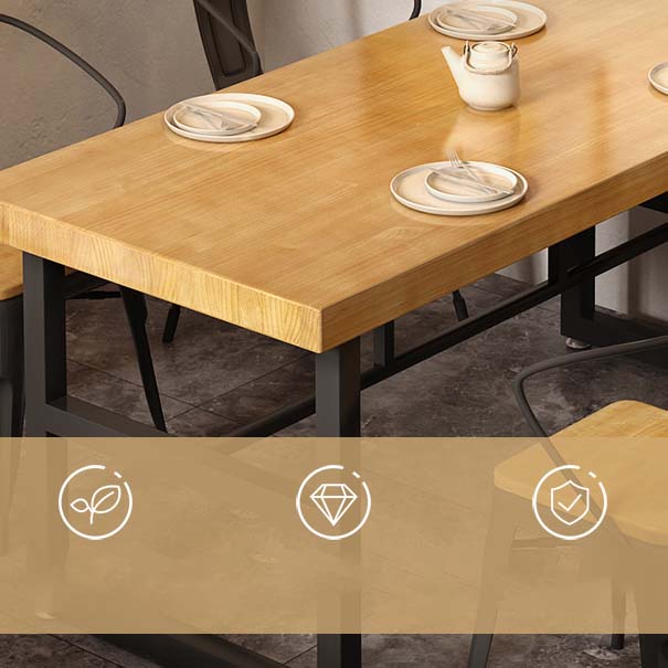Natural Finish Table with Metal Frame Industrial Solid Wood Top Dining Table