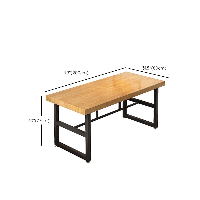 Natural Finish Table with Metal Frame Industrial Solid Wood Top Dining Table