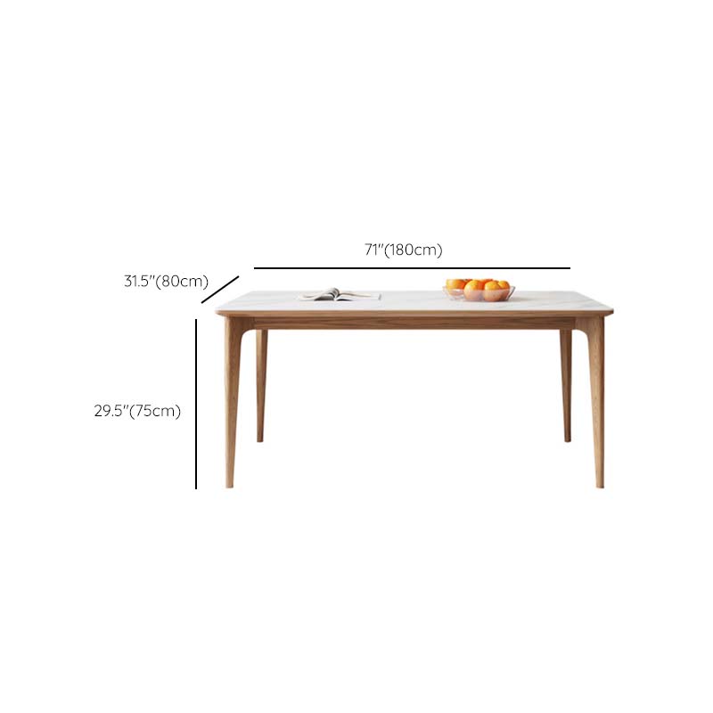 White Stone Top Table with Ash Wood Legs Mid-Century Modern Dining Table