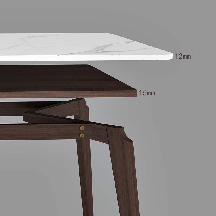 Stone Top Table with Ash Wood Frame Mid-Century Rectangle Dining Table