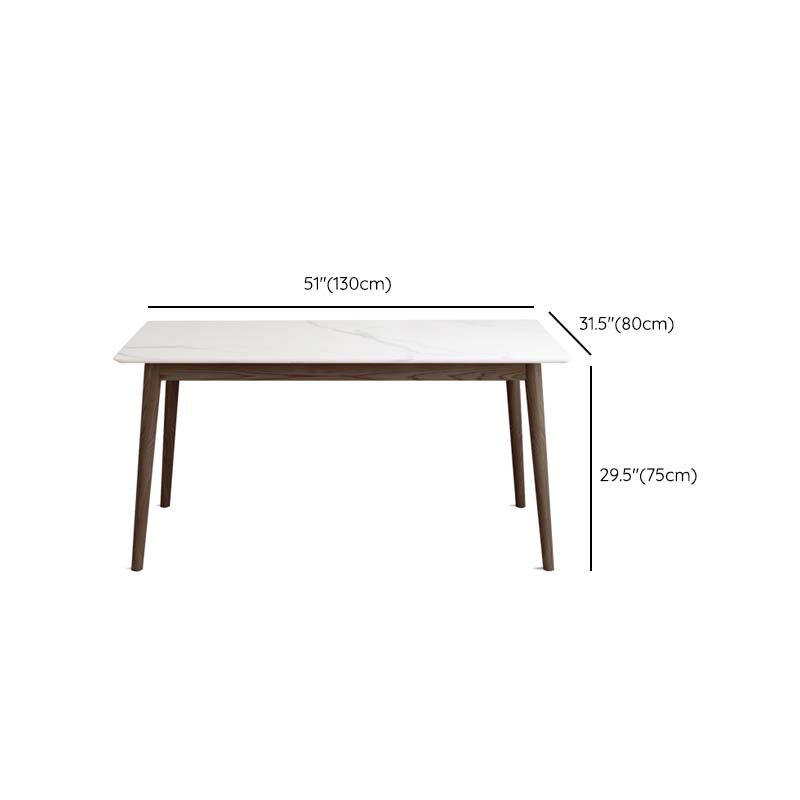 Solid Wood Frame Mid-Century Dining Table White Stone Top Table