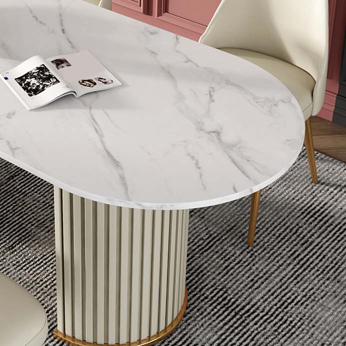 Traditional Luxury Oval Dining Table White Stone Top Dinette Table for Home