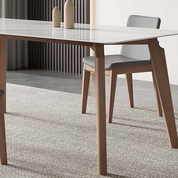 Modern Dining Sintered Stone Table Dining Rectangle Table with Wood Legs for Home