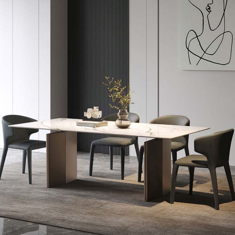 Industrial Dining Sintered Stone Table Dining Rectangle Table with Metal Legs
