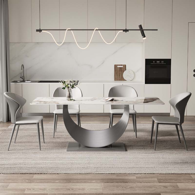 Glam Style Dining Sintered Stone Table Dining Rectangle Table with Metal Legs