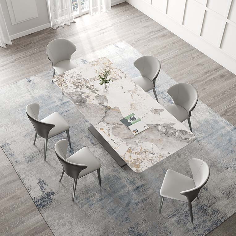 Glam Style Dining Sintered Stone Table Dining Rectangle Table with Metal Legs