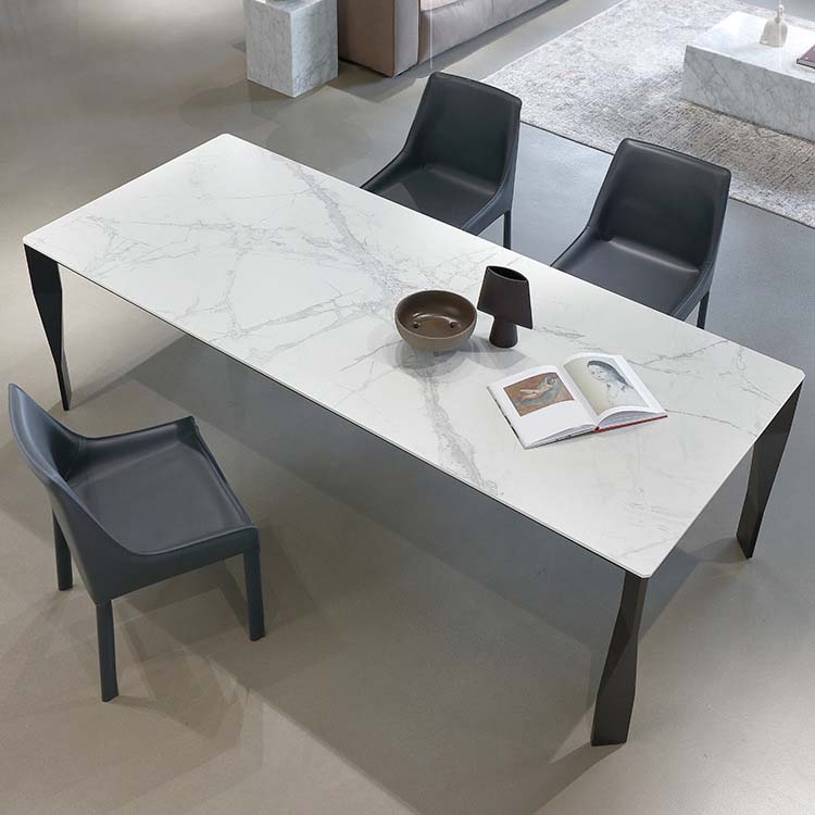 Industrial Style Dining Sintered Stone Table Dining Rectangle Table with Metal Legs