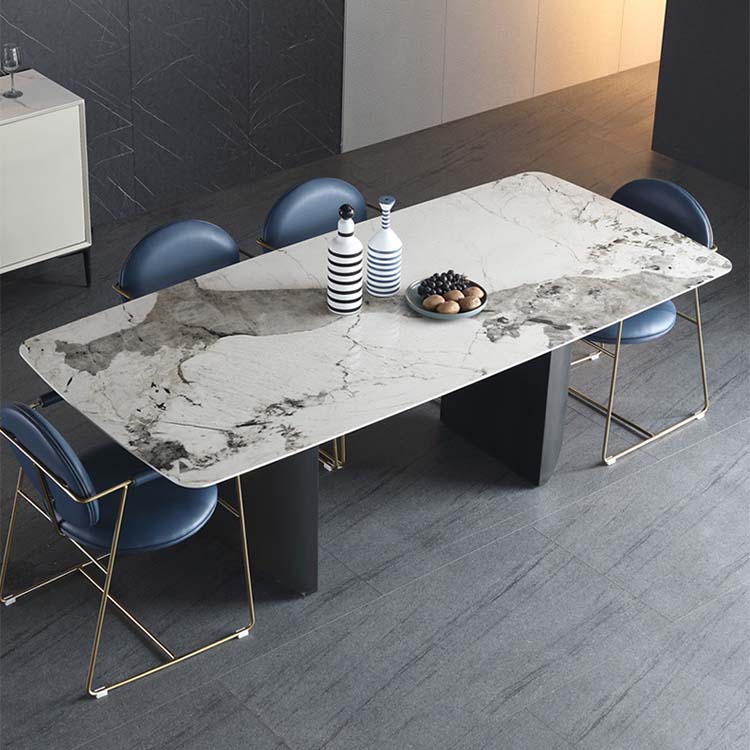 Industrial Dining Sintered Stone Table Dining Rectangle Table with Metal Legs for Kitchen