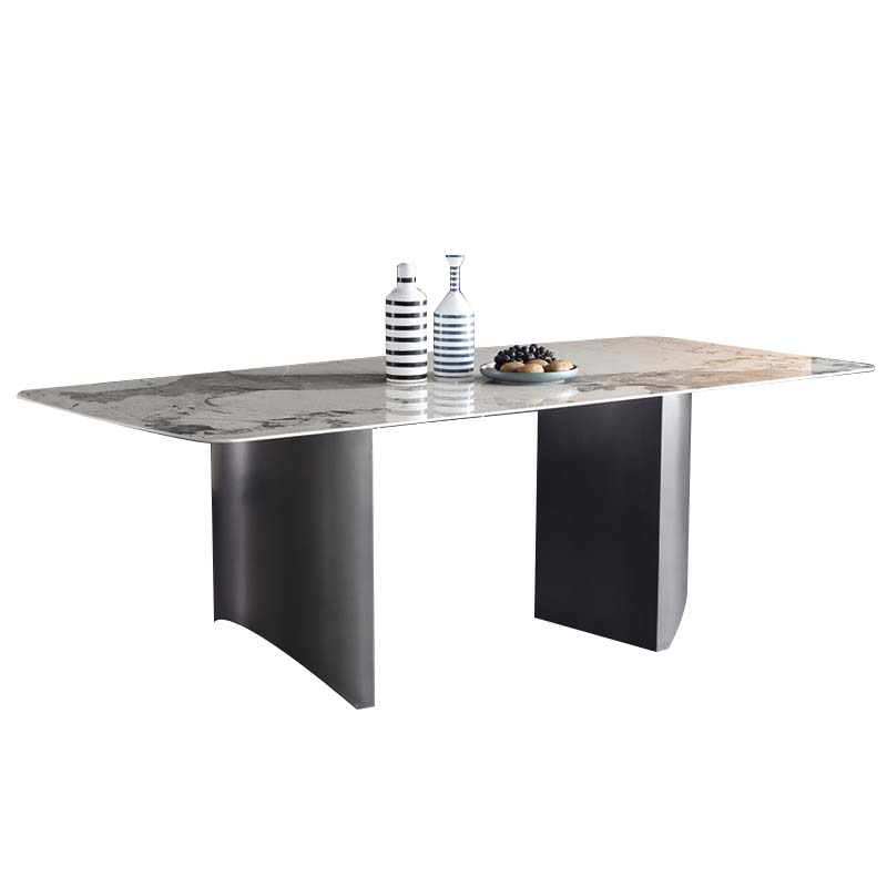 Industrial Dining Sintered Stone Table Dining Rectangle Table with Metal Legs for Kitchen