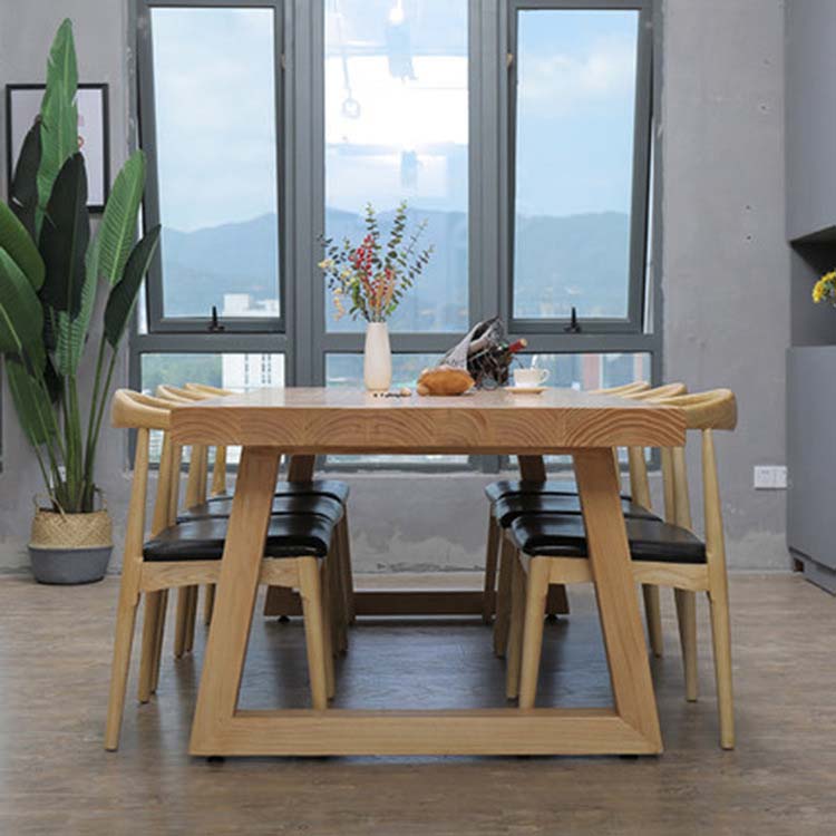 Modern Double Pedestal Dining Table Wood Table for Kitchen Dining Room