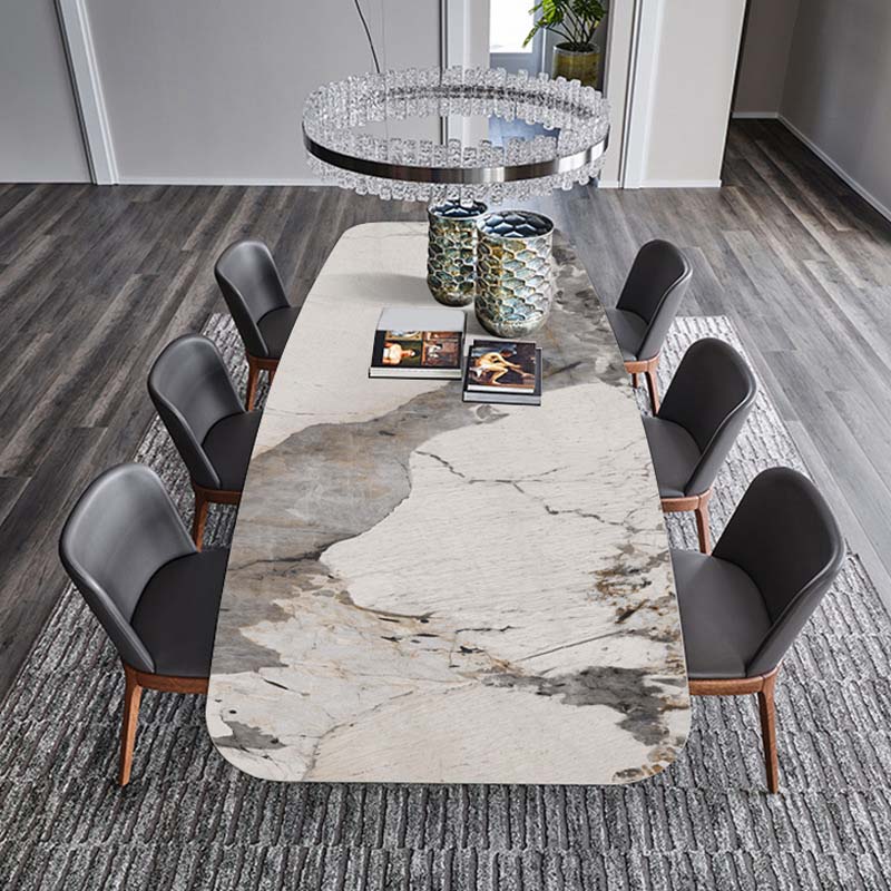 Industrial Sintered Stone Table Rectangle Table with Metal Legs for Kitchen