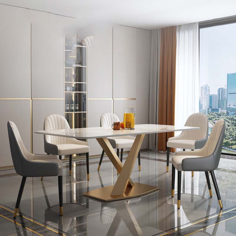 Glam Style Sintered Stone Table Rectangle Table with Metal Legs for Home