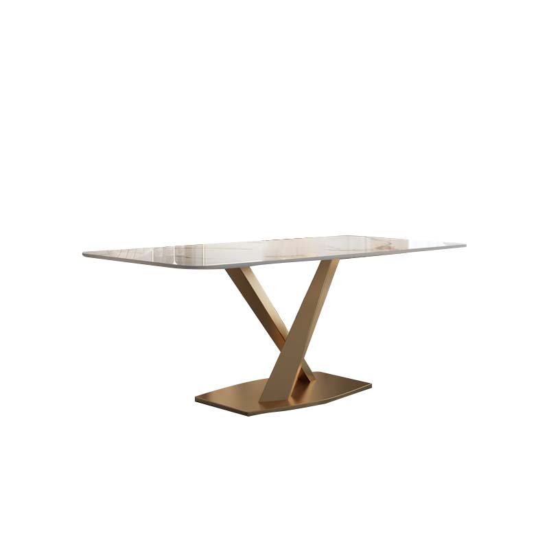 Glam Style Sintered Stone Table Rectangle Table with Metal Legs for Home