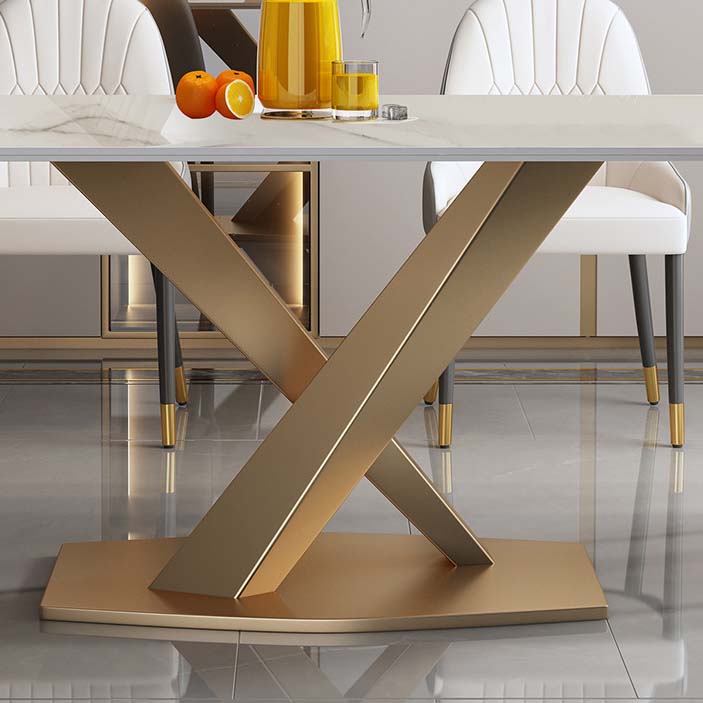 Glam Style Sintered Stone Table Rectangle Table with Metal Legs for Home