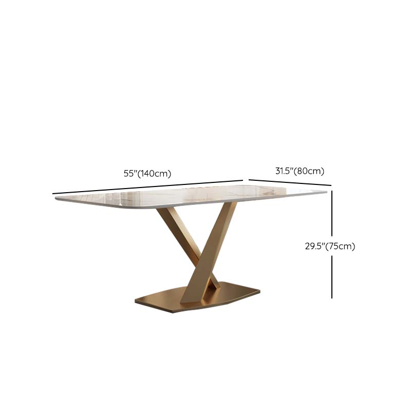 Glam Style Sintered Stone Table Rectangle Table with Metal Legs for Home