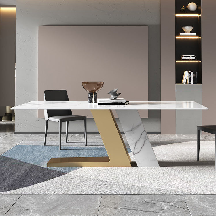 Glam Dining Rectangle Table Sintered Stone Table with Metal Legs for Home Use