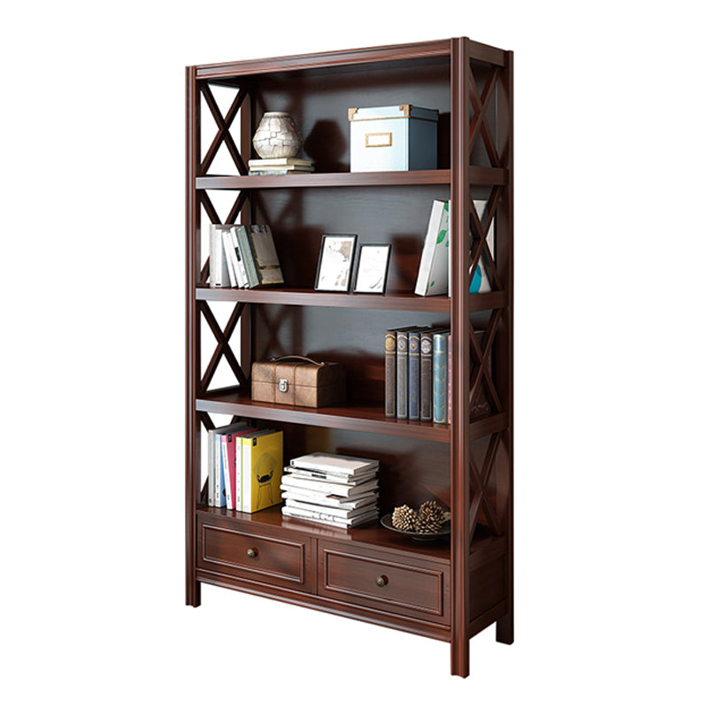 Standard Wooden Bookshelf Closed Back Contemporary Bookcase with Drawers