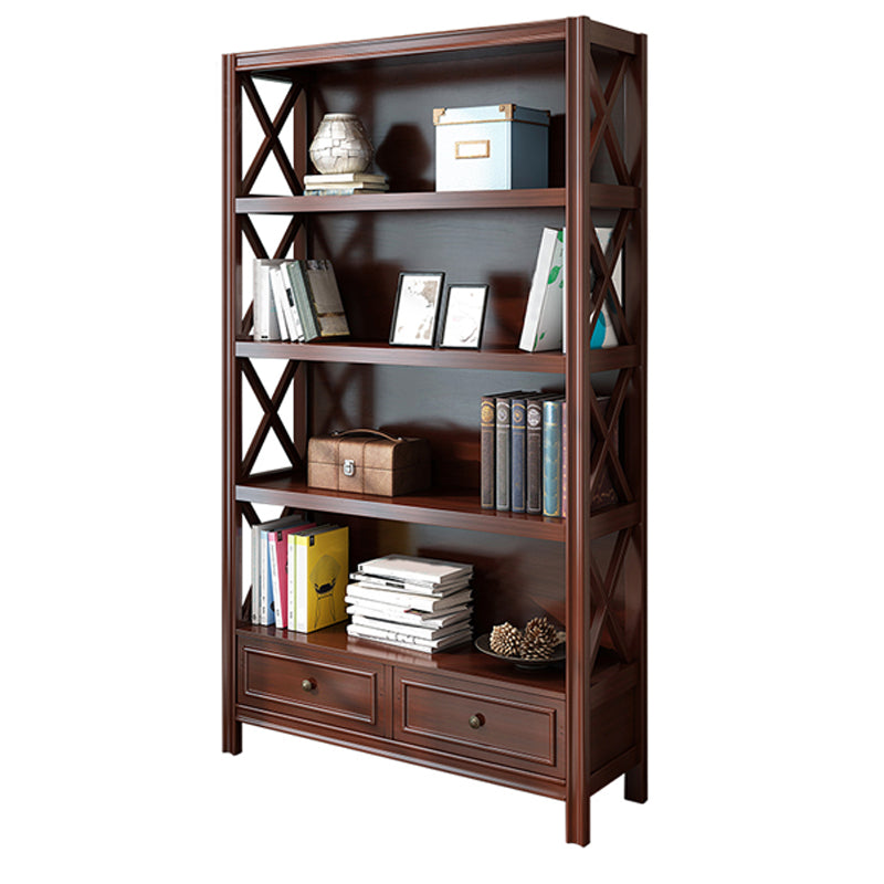 Standard Wooden Bookshelf Closed Back Contemporary Bookcase with Drawers