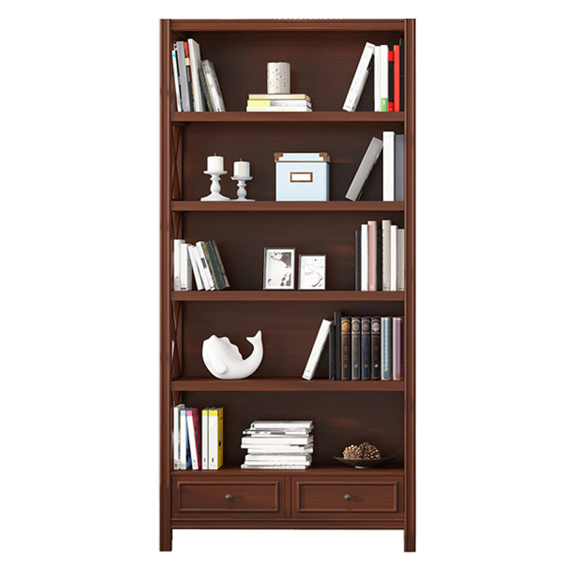 Standard Wooden Bookshelf Closed Back Contemporary Bookcase with Drawers