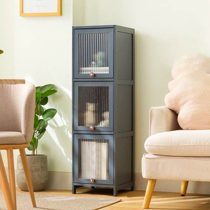 Bamboo Standard Bookcase Scandinavian Closed Back Bookshelf with Cabinets