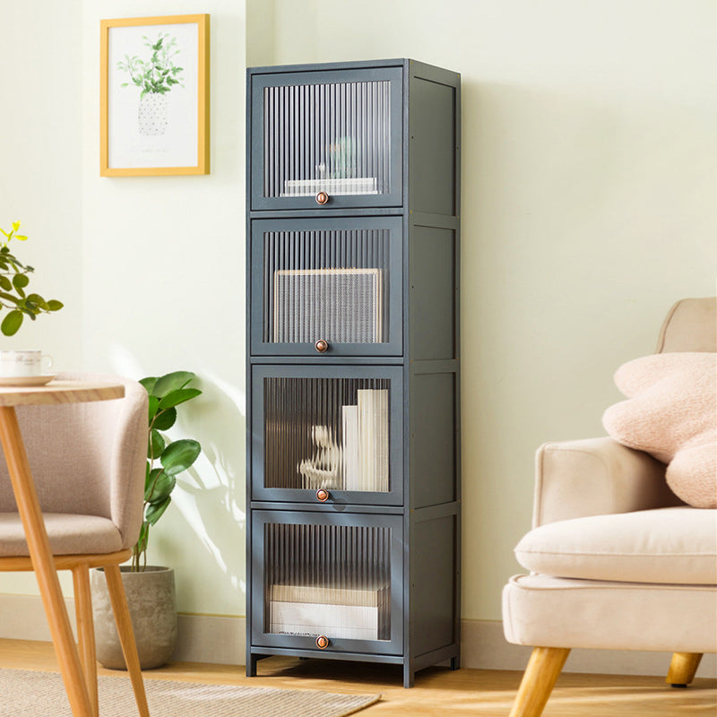 Bamboo Standard Bookcase Scandinavian Closed Back Bookshelf with Cabinets