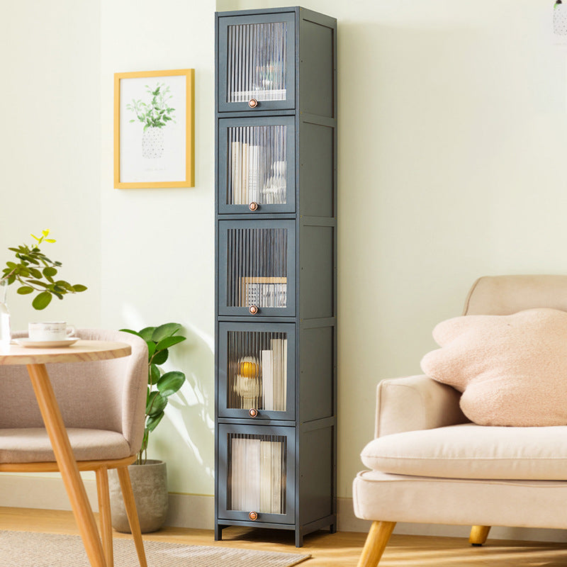 Bamboo Standard Bookcase Scandinavian Closed Back Bookshelf with Cabinets