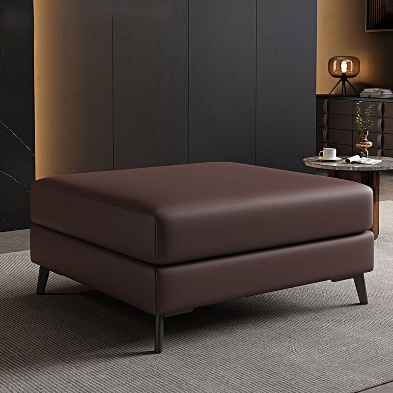 Rectangular Contemporary Ottoman Leather Foot Stool with Black Legs