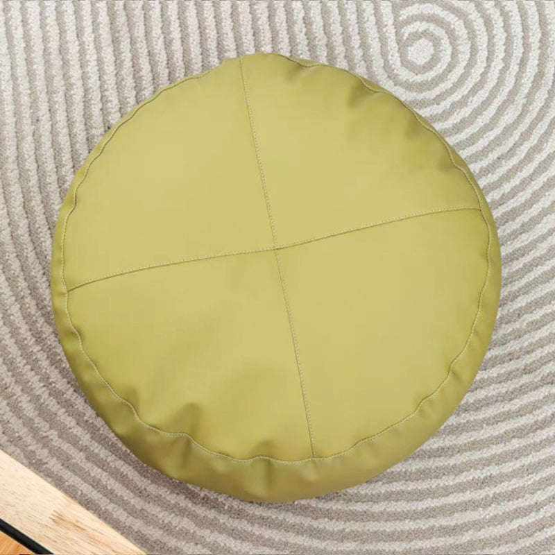 Modern Pouf Ottoman PU Leather Upholstered Tufted Solid Color Round Ottoman