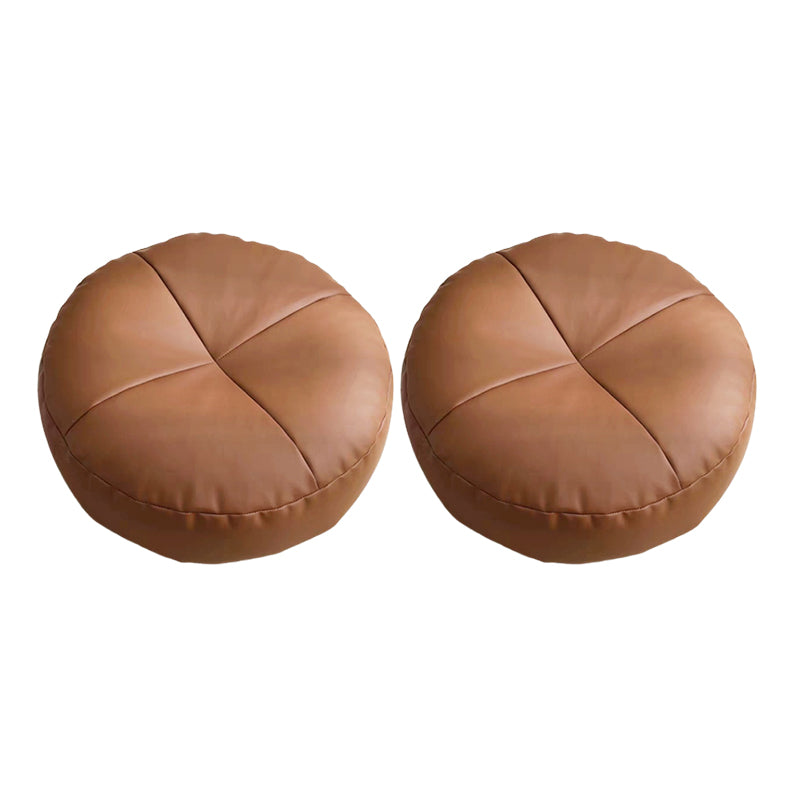 Modern Pouf Ottoman PU Leather Upholstered Tufted Solid Color Round Ottoman