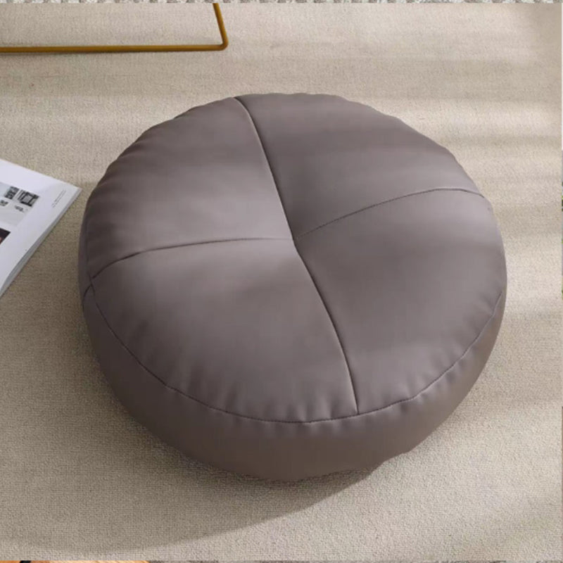 Modern Pouf Ottoman PU Leather Upholstered Tufted Solid Color Round Ottoman