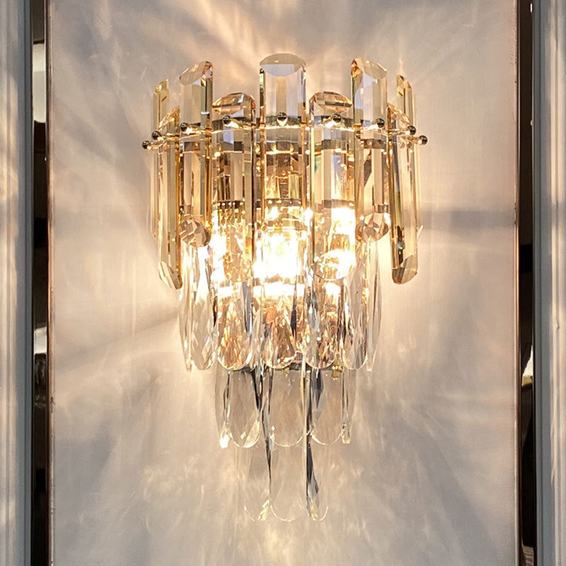 Modern Style Tiered Wall Light Crystal 2 Lights Sconces for Bedroom
