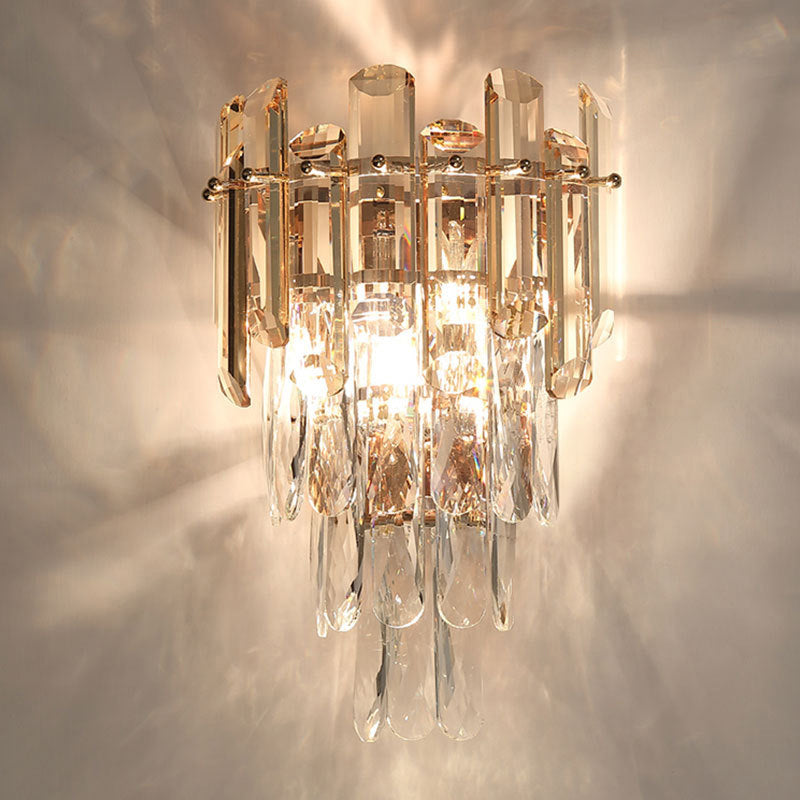 Modern Style Tiered Wall Light Crystal 2 Lights Sconces for Bedroom